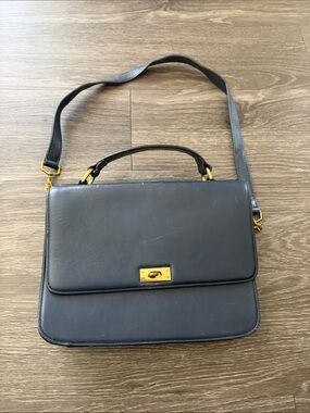 J. Crew Black Leather Top-Handle Satchel with Gold Hardware